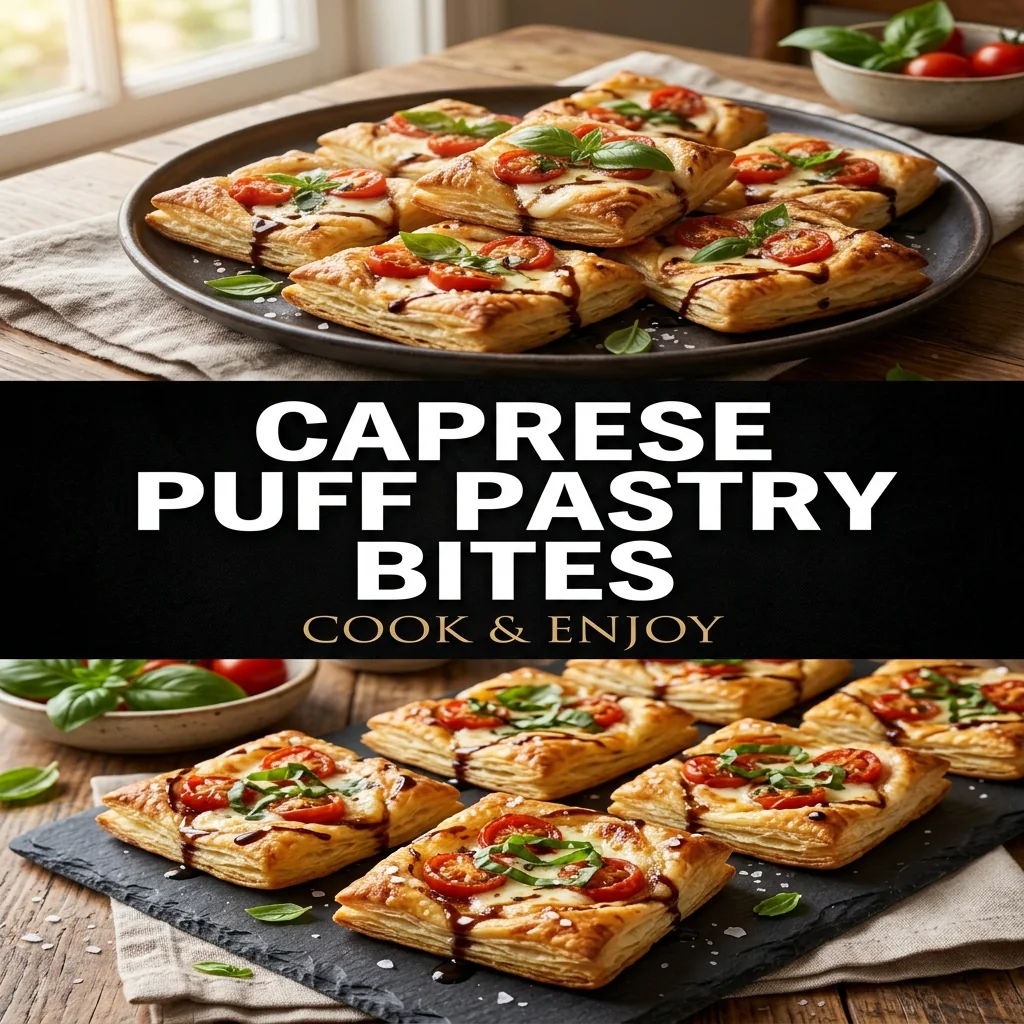 Caprese Puff Pastry Bites recipe poster