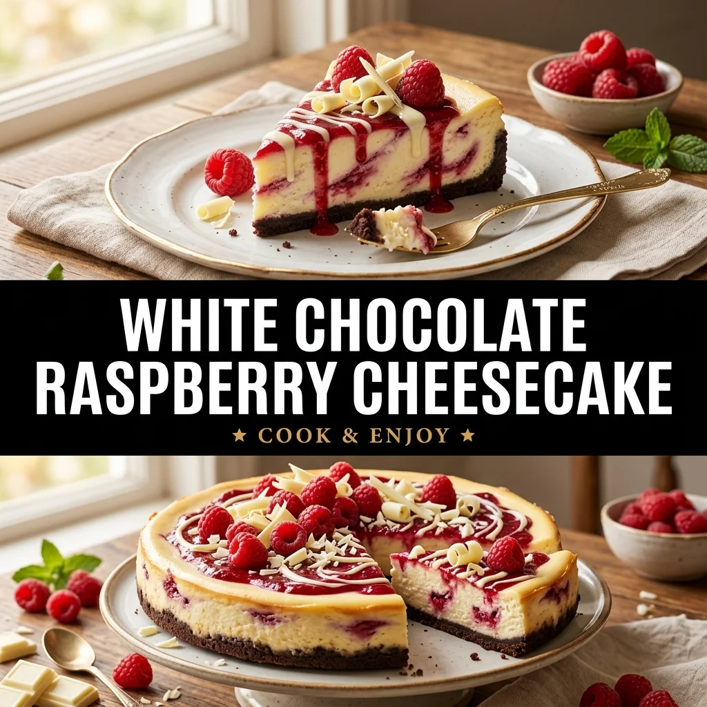 White Chocolate Raspberry Cheesecake recipe poster